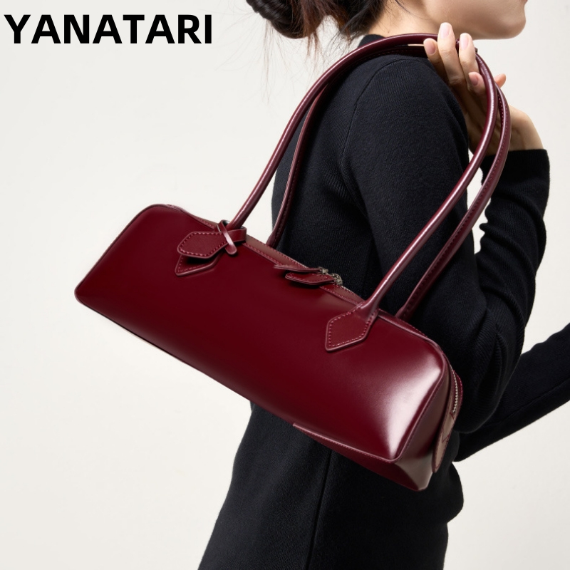 Luxury Bags Korea - YANATARI 本革バッグ女性 2026 韓国高級バッグヴィンテージロングショルダーバッグハンドバッグレディース脇の下バッグショッピングバッグ
