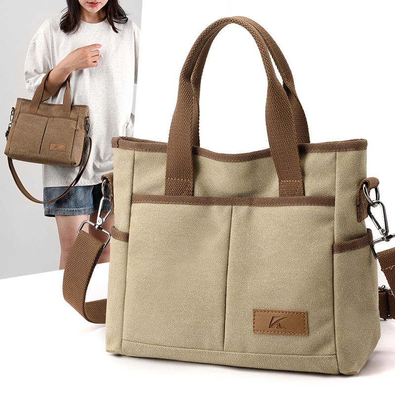 Luxury Bags Korea - 新しいカジュアルキャンバスバッグ大容量ハンドバッグ韓国スタイルライト高級多用途クロスボディバッグ女性通勤ショルダーバッグ