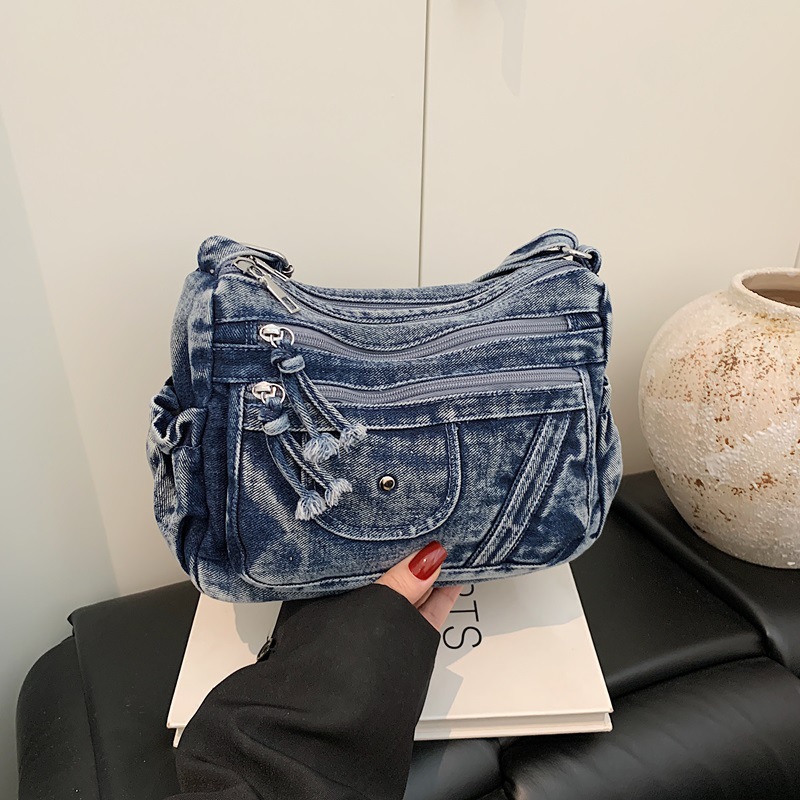 Luxury Bags Vip - ストリートスタイル レトロ ブルーデニムバッグ 2026 夏 マルチポケット