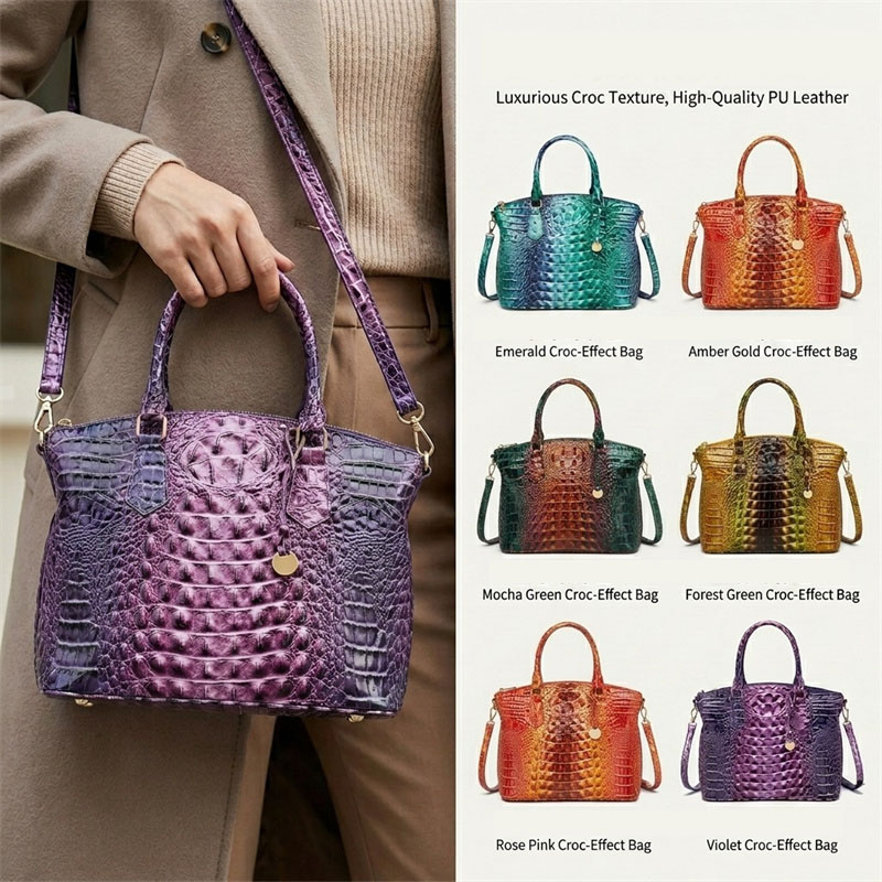 Luxury Bags Europe - Alirattan 女性用新しいクロコダイル型押しレザーハンドバッグ、ヨーロッパとアメリカの大容量クロスボディショルダーバッグ、高級トートバッグ