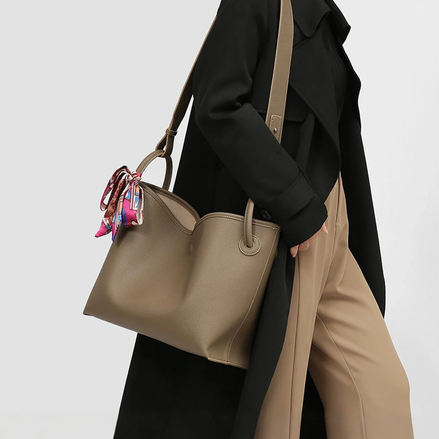 Luxury Bags For You - ライトラグジュアリー ハイエンド レディース トートバッグ PUレザー ソリッドカラー
