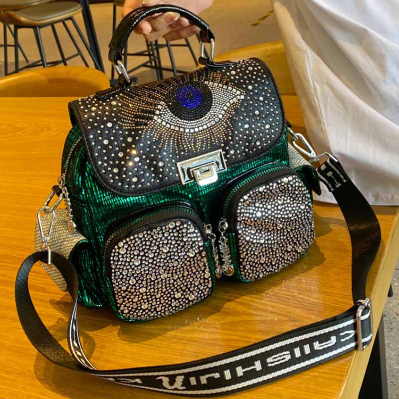 Luxury Bags For Women Brands - 女性用バックパック,大容量ショルダーバッグ,合成皮革,ダイヤモンド,女の子用ランドセル,高級ブランド,新品