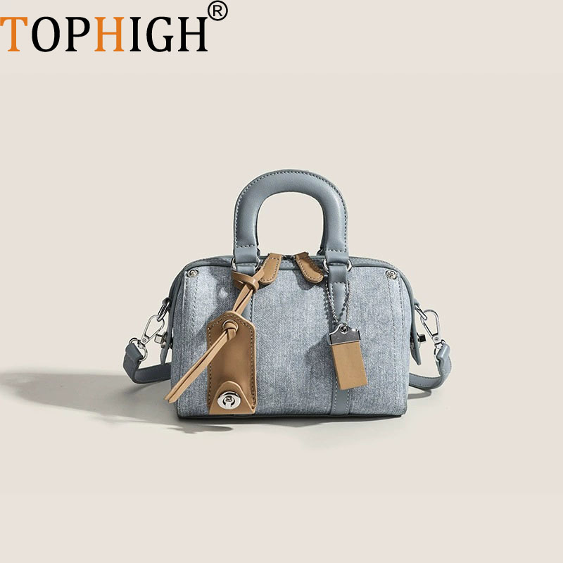 Luxury Bags Europe - TOPHIGH ヨーロッパハンドボストンバッグ女性用高度な新しい高級デザイナーデニムショルダークロスボディバッグ通勤化粧枕バッグ