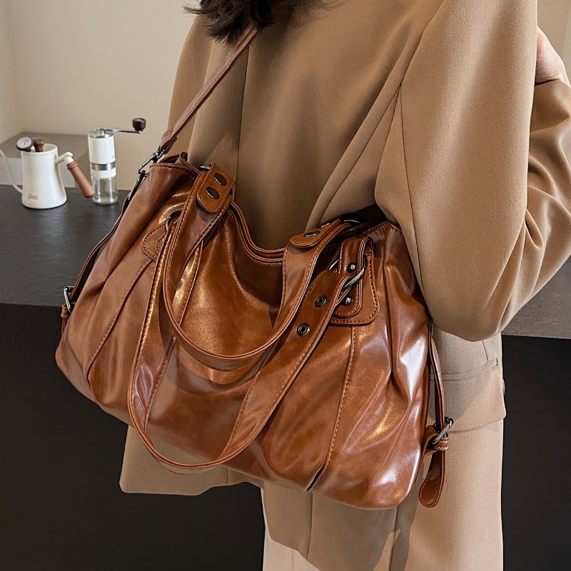 大容量のヴィンテージレザーハンドバッグ、ジッパー開閉、クロス - Luxury Bags Vip のレビューと価格