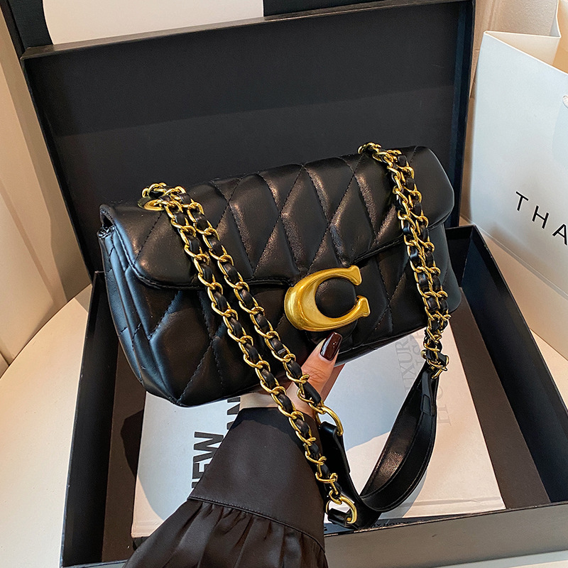 女性用キルティングレザーショルダーバッグ、高級Cロゴゴールド - Luxury Bags Brands のレビューと価格