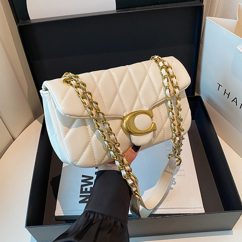 女性用キルティングレザーショルダーバッグ、高級Cロゴゴールド - Luxury Bags Brands のレビューと価格